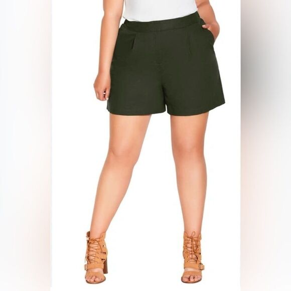 City Chic Sicilian High Waist Linen & Cotton Shorts In Olive Size XXL/24 - Picture 1 of 14